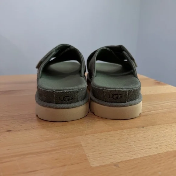 UGG Goldenstar Cross Slide Suede Minimalist Platform Sandal Green Size 7.5 - Picture 6 of 10